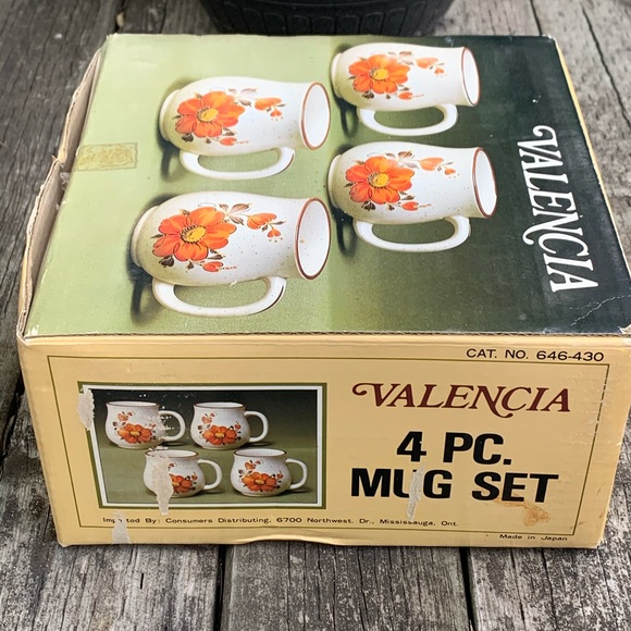 SOLD Vtg Valencia Stoneware Mug Set 1970’s Flower - Picture 4 of 11